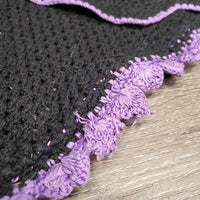 Tie Down Crochet Ear Bonnet Fly Veil, 2x piping, 3x bling *gc/vgc, clean, torn & curled scallops
