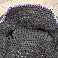 Tie Down Crochet Ear Bonnet Fly Veil, 2x piping, 3x bling *gc/vgc, clean, torn & curled scallops

