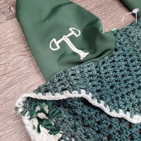 Tie Down Crochet Ear Bonnet Fly Veil, 2x piping, 3x bling *vgc, mnr faded, mnr stain, curled, shrunk, bent/wavy pearls
