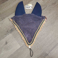 Tie Down Crochet Ear Bonnet Fly Veil, Sound Proof Ears, 3x piping *gc, faded, clean, curled
