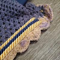 Tie Down Crochet Ear Bonnet Fly Veil, Sound Proof Ears, 3x piping *gc, faded, clean, curled
