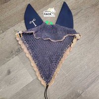 Tie Down Crochet Ear Bonnet Fly Veil, Sound Proof Ears, 3x piping *gc, faded, clean, curled
