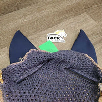 Tie Down Crochet Ear Bonnet Fly Veil, Sound Proof Ears, 3x piping *gc, faded, clean, curled
