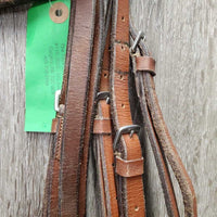 FS Rsd Bridle, Braided Reins *gc, stiff, scraped edges, dry, dirt, stains, tight keeper, folded/bent noseband
