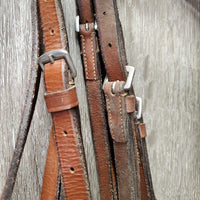 FS Rsd Bridle, Braided Reins *gc, stiff, scraped edges, dry, dirt, stains, tight keeper, folded/bent noseband
