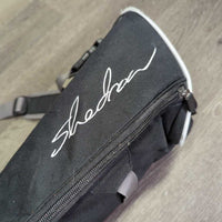 Padded Tall Boot Bag, Shoulder Strap *gc, sparkles, BROKEN Buckle, clean, edge rubs & frays
