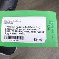 Padded Tall Boot Bag, Shoulder Strap *gc, sparkles, BROKEN Buckle, clean, edge rubs & frays
