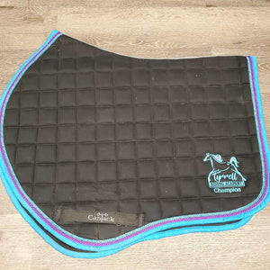 Quilt Jumper Saddle Pad, "Tyrrell Riding Academy Champ" *vgc, mnr hair, dirt, rubs, threads, puckers