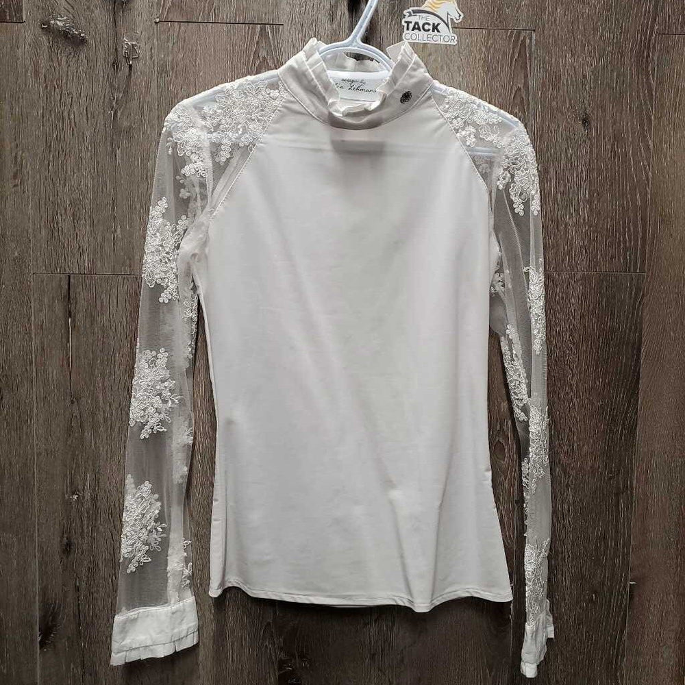 LS Show Shirt, Lace Sleeves, Shoulder Zipper *xc/like new