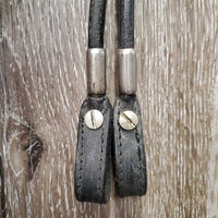 Rolled Leather Headstall, Silver "Bullets", 2 Split Reins *vgc/gc, v.dry & stiff, clean, residue, scrapes, creases, stains, pits
