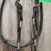 Rolled Leather Headstall, Silver "Bullets", 2 Split Reins *vgc/gc, v.dry & stiff, clean, residue, scrapes, creases, stains, pits
