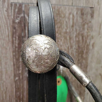 Rolled Leather Headstall, Silver "Bullets", 2 Split Reins *vgc/gc, v.dry & stiff, clean, residue, scrapes, creases, stains, pits
