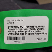 Euroseat Breeches *gc/fair, faded, undone stitching, seam puckers, older, unstitched zipper seam
