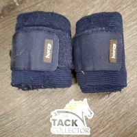 2 Stretchy Elastic & Fleece Excercise Leg Wraps *gc, clean, v.clumpy, v.pilly & frayed edges, hairy, rubs, frayed end, faded
