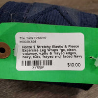 2 Stretchy Elastic & Fleece Excercise Leg Wraps *gc, clean, v.clumpy, v.pilly & frayed edges, hairy, rubs, frayed end, faded

