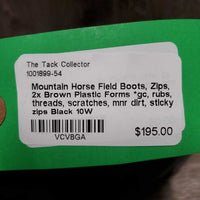 Field Boots, Zips, 2x Brown Plastic Forms *gc, rubs, threads, scratches, mnr dirt, sticky zips
