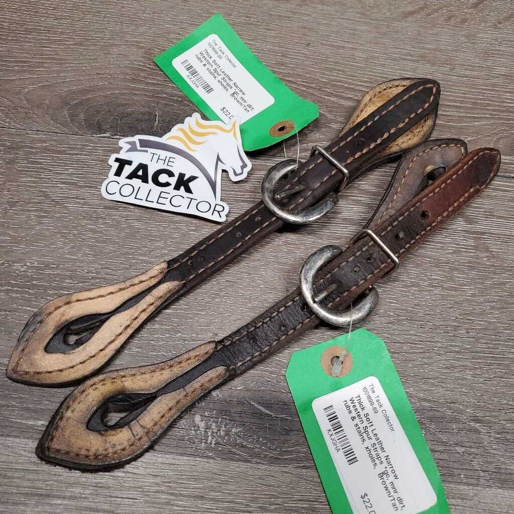 Thick Soft Leather Narrow Western Spur Straps *gc, mnr dirt, rubs & stains, xholes
