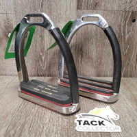 Pr Hvy Safety Stirrup Irons, Angled Grips, Rubber Hose Sides *vgc, mnr dirt, scratches & residue, older
