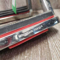 Pr Hvy Safety Stirrup Irons, Angled Grips, Rubber Hose Sides *vgc, mnr dirt, scratches & residue, older
