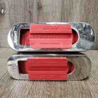 Pr Hvy Safety Stirrup Irons, Angled Grips, Rubber Hose Sides *vgc, mnr dirt, scratches & residue, older
