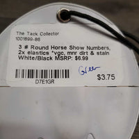 3 # Round Horse Show Numbers, 2x elastics *vgc, mnr dirt & stain