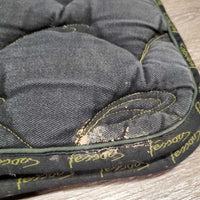 Hvy Quilt Jumper Saddle Pad, 1x piping *gc, cut tabs, faded, mnr hair, dirt, pills, rubs, threads