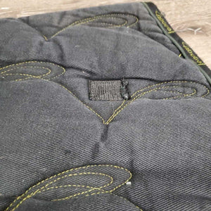 Hvy Quilt Jumper Saddle Pad, 1x piping *gc, cut tabs, faded, mnr hair, dirt, pills, rubs, threads