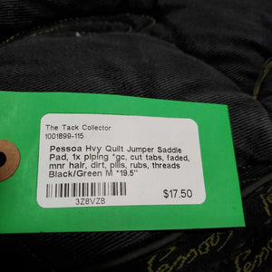 Hvy Quilt Jumper Saddle Pad, 1x piping *gc, cut tabs, faded, mnr hair, dirt, pills, rubs, threads