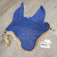 Crochet Fly Veil Ear Bonnet, piping, string *gc, curled, older, dirt?stains, shrunk, shortened ears
