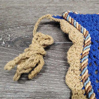 Crochet Fly Veil Ear Bonnet, piping, string *gc, curled, older, dirt?stains, shrunk, shortened ears
