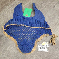 Crochet Fly Veil Ear Bonnet, piping, string *gc, curled, older, dirt?stains, shrunk, shortened ears
