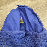 Crochet Fly Veil Ear Bonnet, piping, string *gc, curled, older, dirt?stains, shrunk, shortened ears
