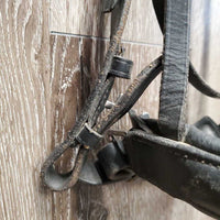 Rsd Padded Monocrown Bridle, cCank, Bling, Braided Reins *gc/fair, clean, v.stiff, dry, missing bling, scrapes, unstitched end

