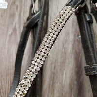 Rsd Padded Monocrown Bridle, cCank, Bling, Braided Reins *gc/fair, clean, v.stiff, dry, missing bling, scrapes, unstitched end

