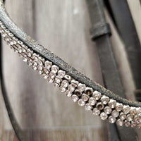 Rsd Padded Monocrown Bridle, cCank, Bling, Braided Reins *gc/fair, clean, v.stiff, dry, missing bling, scrapes, unstitched end
