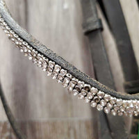 Rsd Padded Monocrown Bridle, cCank, Bling, Braided Reins *gc/fair, clean, v.stiff, dry, missing bling, scrapes, unstitched end
