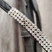 Rsd Padded Monocrown Bridle, cCank, Bling, Braided Reins *gc/fair, clean, v.stiff, dry, missing bling, scrapes, unstitched end
