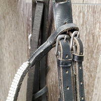 Rsd Padded Monocrown Bridle, cCank, Bling, Braided Reins *gc/fair, clean, v.stiff, dry, missing bling, scrapes, unstitched end
