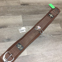 Nylon Web Cinch, neoprene velcro liner, 2x D's, 1 Roller buckle *gc, clean & residue, dusty, stains, mnr curled edges & hair, older
