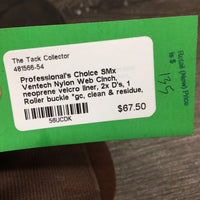 Nylon Web Cinch, neoprene velcro liner, 2x D's, 1 Roller buckle *gc, clean & residue, dusty, stains, mnr curled edges & hair, older
