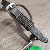 Pr POW Spurs, leather spur straps, bling *gc, rubs, peeled, stains, scrapes, dry, stiff, scuffs, scratches, residue
