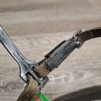 Pr POW Spurs, leather spur straps, bling *gc, rubs, peeled, stains, scrapes, dry, stiff, scuffs, scratches, residue
