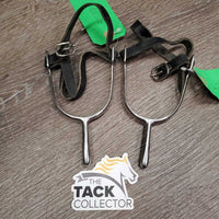 Pr Round End Dressage Spurs, thin leather spur straps *vgc, scuffs, dirty, film
