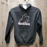 Hvy Sweatshirt Hoodie "Get Over It" *vgc, mnr faded, pills & puckered embroidery

