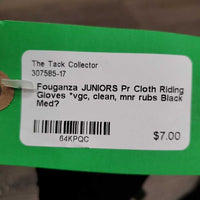 JUNIORS Pr Cloth Riding Gloves *vgc, clean, mnr rubs
