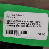 JUNIORS Pr Cloth Riding Gloves *gc, mnr rubs, thinning, peeling, mnr hair
