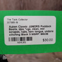 JUNIORS Paddock Boots, zips *vgc, clean, mnr scrapes, rubs, torn tongue, undone stitching