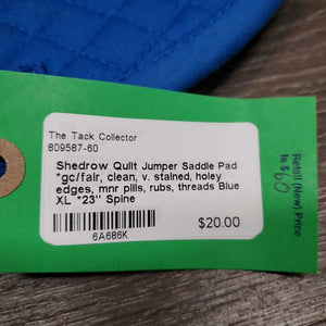 Quilt Jumper Saddle Pad *gc/fair, clean, v. stained, holey edges, mnr pills, rubs, threads