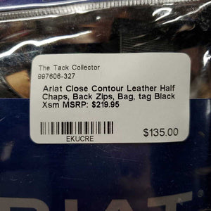 Leather Half Chaps, Back Zips, Bag, tag
