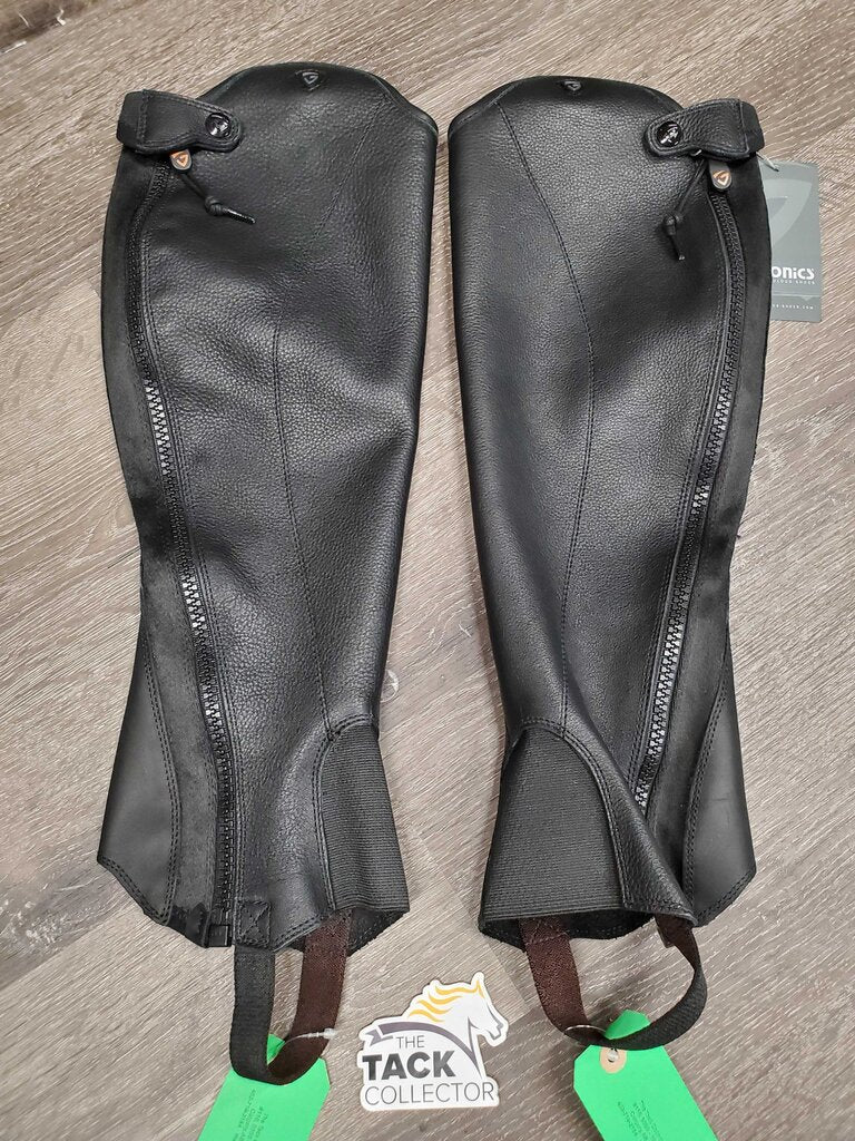 Leather Half Chaps, Back Zips, Box, tag *new